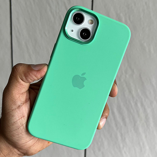 Buy Silicon case with metal buttons for iPhone 13 emerald green